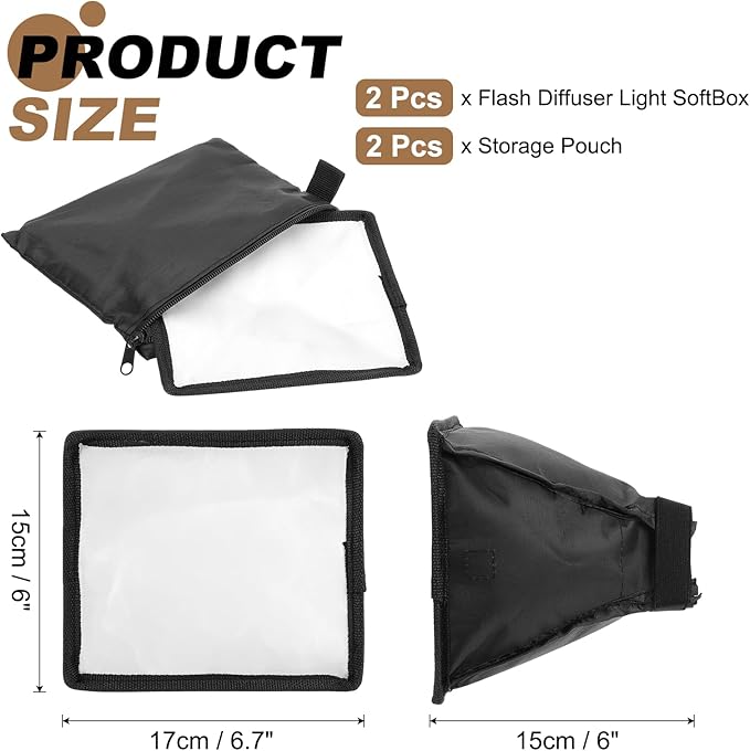 PATIKIL 6" x 6.7" Flash Diffuser Light SoftBox, 2Pcs Universal Collapsible Flash Diffuser with Storage Pouch for SB-5000 SB-700 SB-300 SB-900 SB-910 SB-600 SB-4, Black
