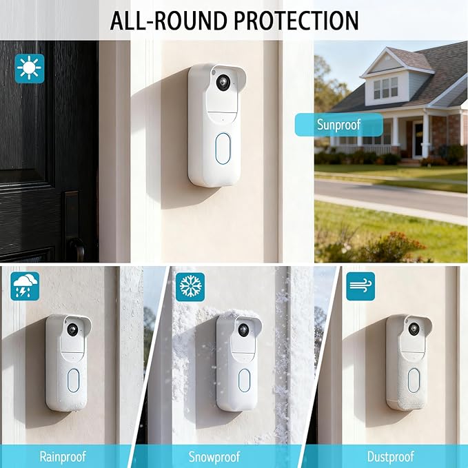 Silicone Skin Case for Blink Video Doorbell (2nd Gen) - Weatherproof Silicone Protective Cover with Brim for All-New Blink Doorbell Camera 2025 Full Protection (White)
