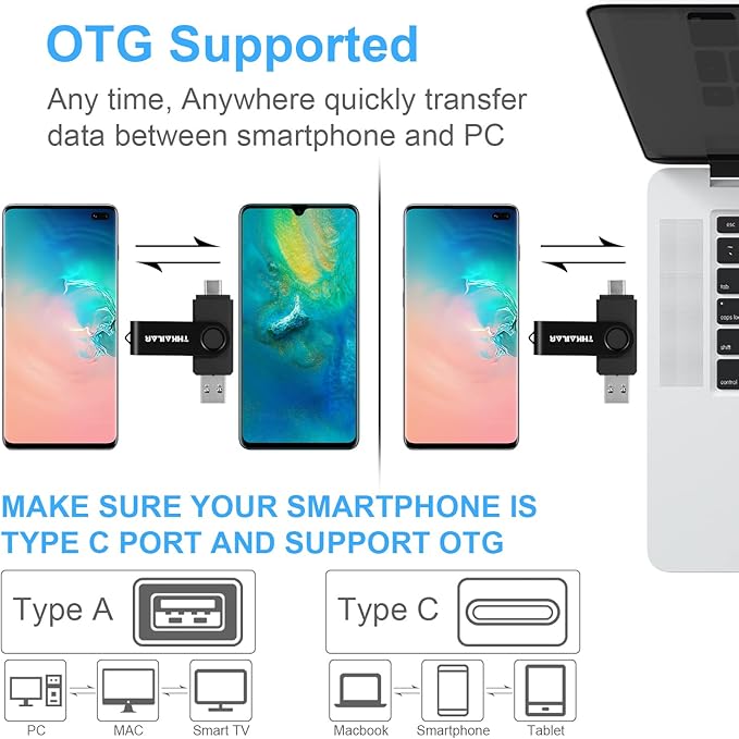Thkailar 512GB Flash Drive 2 in 1 USB Flash Drive with Type C & Type A Ports,Thumb Drive,USB Stick for Android Phone/Tablet/PC/MacBook Pro/Air