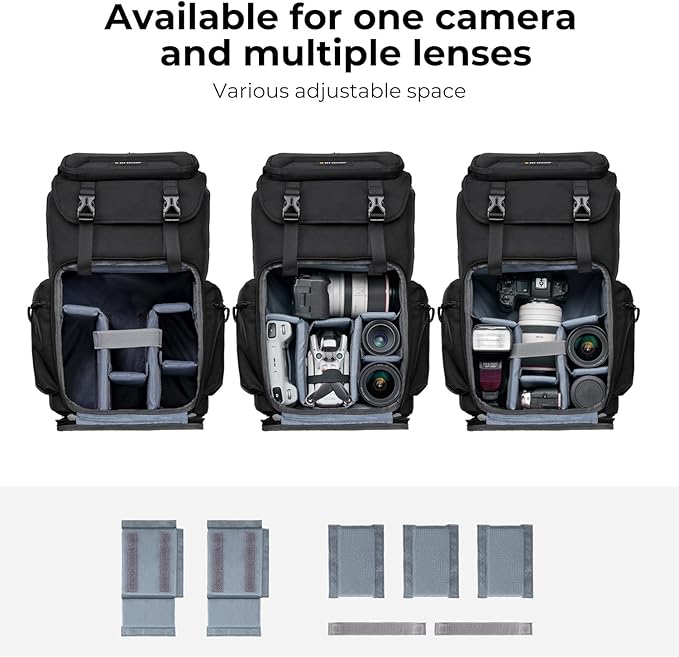 K&F CONCEPT Camera Backpack, Hard Shell Camera Bag, Large Capacity Photography Backpack with 15.6" Laptop Compartment & Tripod Holder & Rain Cover