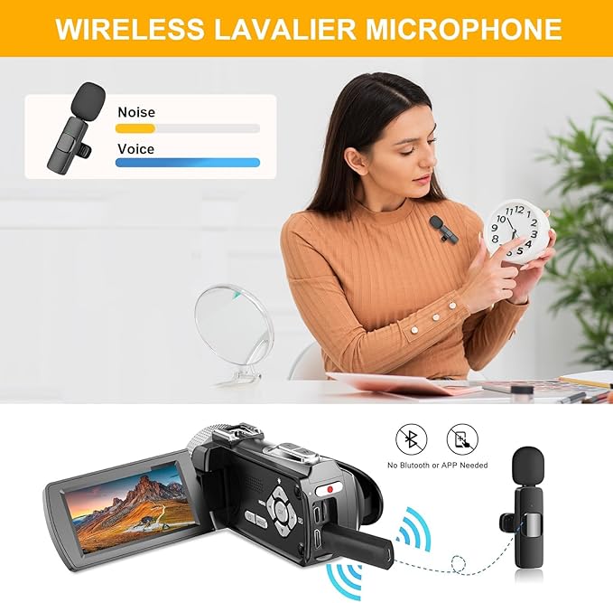 4K Video Camera Camcorder - 48MP 30FPS with Wireless Lavalier Mic & External Mic | 3" Ultra HD Screen, 18X Digital Zoom | Vlogging/YouTube Recorder + 32GB SD Card Included