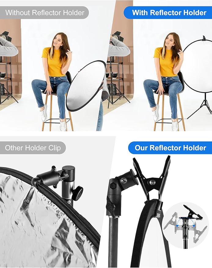 Selens Photography Reflector Clamp Holder Speedlite Hot Shoe Bracket with 1/4" & 3/8" Screw Mount with Photo Studio Light Stand, Lighting Umbrella Reflector