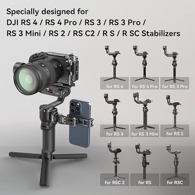 SmallRig Phone Support for DJI Stabilizers, Adjustment Phone Mount Adapter with 1/4"-20 Threaded Hole, Cold Shoe for DJI RS 4 Mini/RS 4 Pro/RS 3 /RS 3 Pro/RS 3 Mini/RS 2 / RS C2 / R S/R SC - 4301