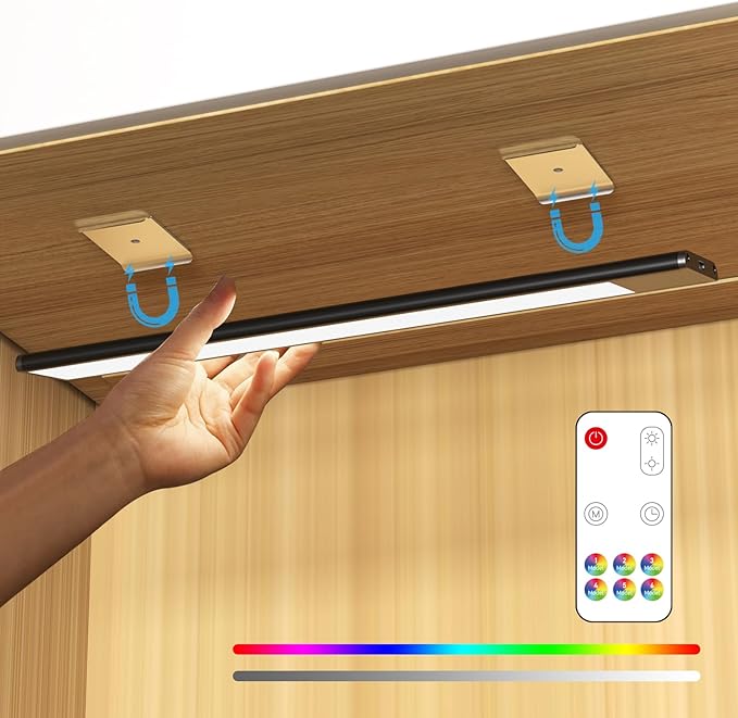 Under Cabinet Lights,LED Closet RGB Light with Color Changing Rechargeable Battery Operated Under Counter Lighting with Remote Control for Kitchen, Bedroom, TV Back
