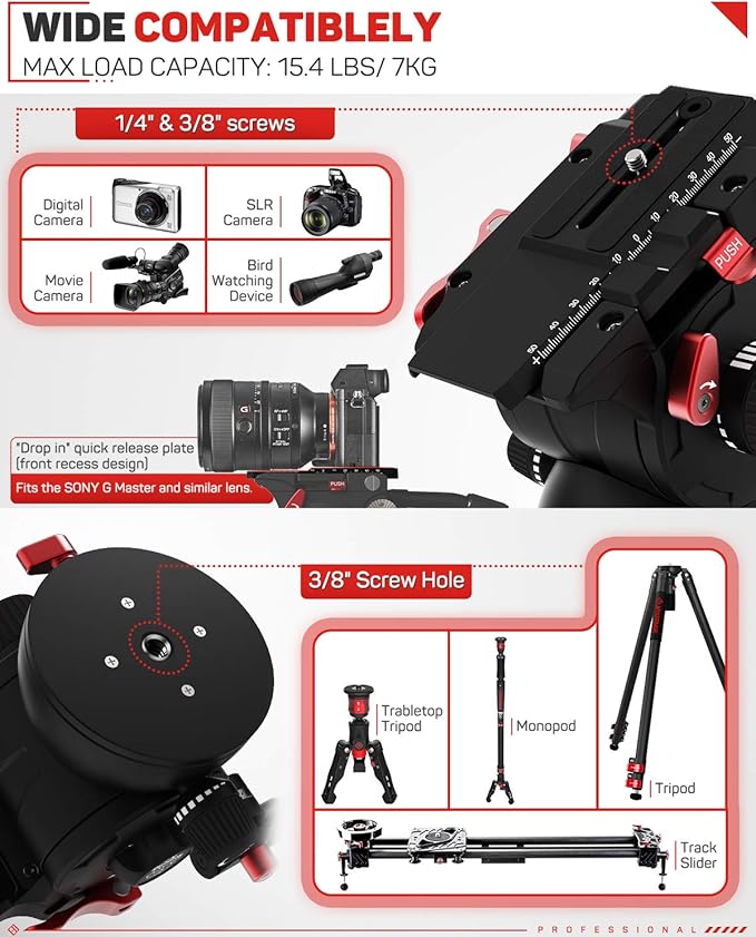 IFOOTAGE Video Tripod Head Komodo K7 Fluid Head, Aluminum Fluid Drag Pan Head with Quick Release Plate, for DSLR Camera, Camcorder, Monopod & Tripod, Payload 7KG/15.4LB