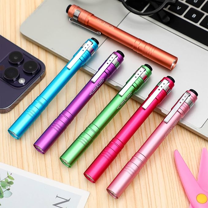 24 Pack Christmas Mini Pen Flashlights Bulk Gifts LED Pen Lights Aluminum Pocket Flashlights with Clips Small Handheld Torches for Men Camping Hiking Emergency Outdoor (Multicolor)