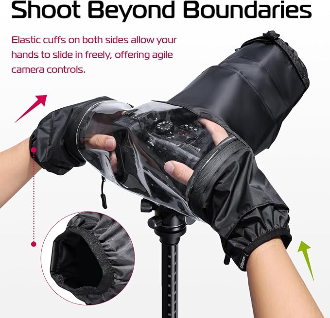 ULANZI RC01 Camera Rain Cover, Small Size Durable Nylon Raincoat Compatible with Canon Sony Nikon DSLR Mirrorless Vlog Camera & Lenses Within 260mm, with Sleeves, Drawstrings, Viewing Window