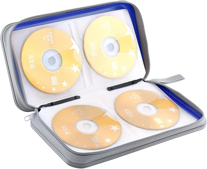 DVD Case, Bivisen CD Case Holder Wallet Binder 96 Capacity CD/DVD Cases Storage Holder Binder Organizer Wallet Book for Car Home Travel (Blue)