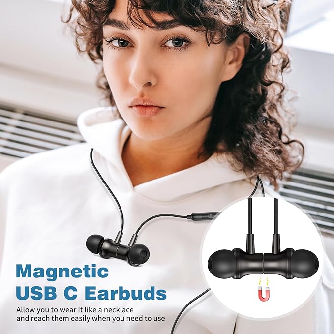 COOYA USB C Headphones Type C Wired Earbuds for iPhone 17 16 Pro 15 iPad 10 Air 6 Pixel 9 8a Magnetic Bass Noise Canceling in-Ear Earphones+Mic for Samsung Galaxy S25 Ultra A16 S23 A35 for OnePlus 13
