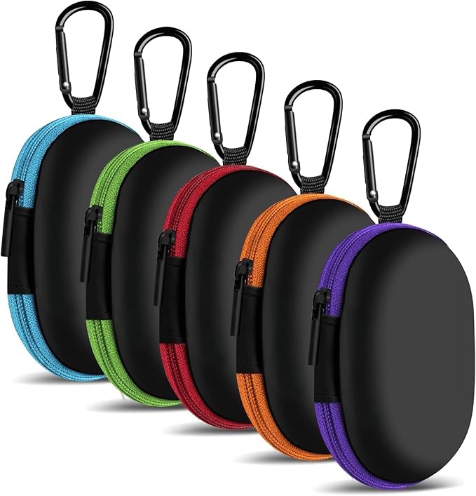 MOLOVA Earbud Case Portable EVA Carrying Case Storage Bag Cell Phone Accessories Organizer with Carabiner for Wireless/Bluetooth Headphones, SD Memory Card, Camera Chips(Oval, 5 Pack)
