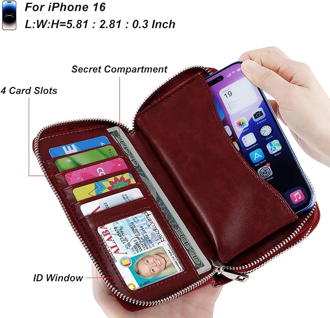 Cellphone Wallet for Women Dual Zipper Long Purse with Removable Wristlet