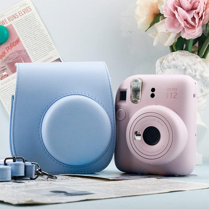 Frankmate Protective Case Compatible with Fujifilm Instax Mini 12 11 9 8 Instant Film Camera with Pocket and Adjustable Strap (Blue)