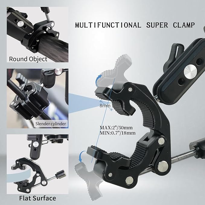 FIFIELD Double Super Clamp Camera Mount with Magic Arm, Desk Studio Light Holder, Ball Head Adapter for Photo Studio Light Stand, Photography Reflector, Photo Boom Stand, Cross Bars