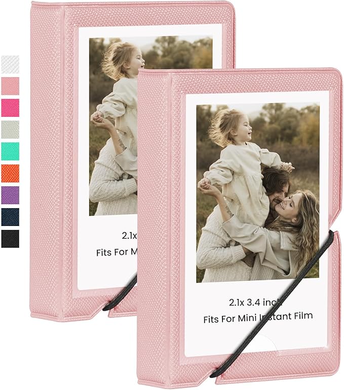 Lifting 2 Pack Mini Photo Album with 28 Pocket 2x3 Inch Pictures Fits for Fujifilm Instax Mini 7s 8 9 11 25 26 40 50s 90 Evo Z2300 Instant Camera, Polaroid Snap,Kpop Photocard Holder (Pink)