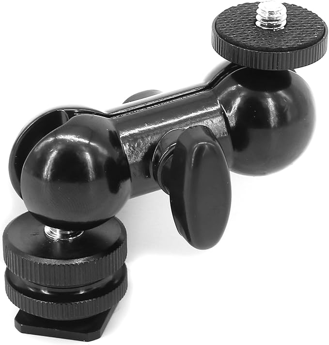 Ball Head Shoe Mount 1/4" Hot Shoe Mount Double Ballhead 1/4" Tripod Screw Multi-Function for LCD Monitors,Led Light,Microphone