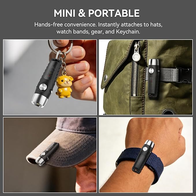 S12PLUS-2 EDC Keychain Flashlight Rechargeable, 610 Lumens Mini Flashlight with Magnet & Clip, USB C Pocket Flashlight and Side Light 6Modes for Emergency, Home, Inspection, Camping (Black)