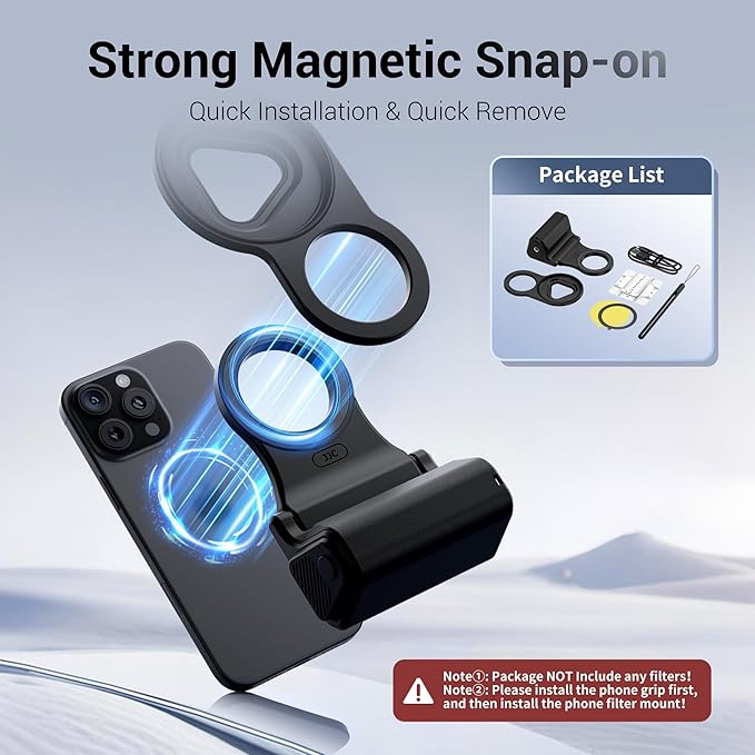67mm Magnetic Phone Lens Filter Mount with Magnetic Phone Shutter Grip Kit for iPhone 16 Pro Max,UV ND CPL Filter Adapter Set for iPhone 16 15 14 Pro Max Only for Video Shooting(Filters Not Included)
