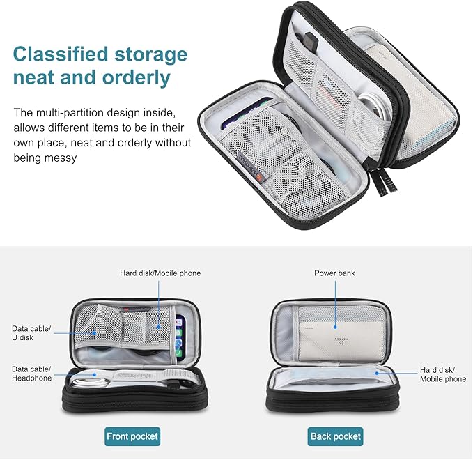 Electronic Accessories Carry Case, Electronic Accessories Organizer Carry Bag, Travel Cable Organizer Pouch, Portable Waterproof Double Layers All-in-One Storage Bag for Cord, Charger, Earphones (M)
