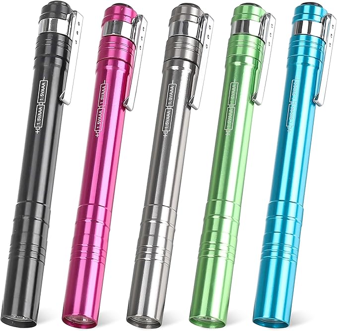 5-Pack LED Penlight Set with 10-Piece Pre-Installed Batteries, Aluminum Handheld Flashlights with Clip for Night Walks, Inspection, Emergency