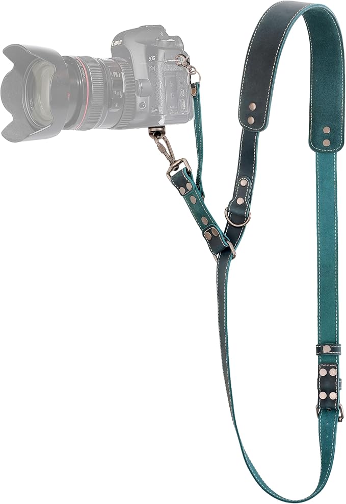 Padwa Lifestyle Green Single Camera Harness Strap for One Camera - Professional Single Full Grain Leather Camera Harness with Thick Padded,Quick Release Gear DSLR Camera Straps for Photographers