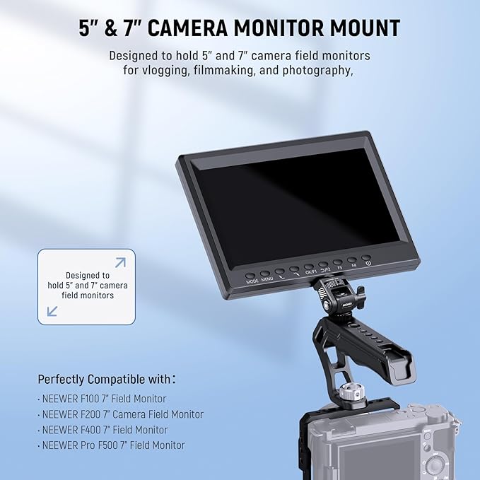 NEEWER Field Monitor Mount Holder with Cold Shoe Adapter 360 Swivel 180 Tilt Anti Twist Screw/Cleaning Cloth, Compatible with Atomos Ninja 5"/7" Camera Monitor Compatible with SmallRig Cam Cage, MA019