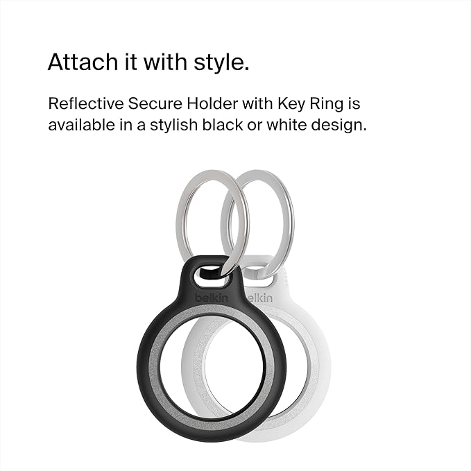 Belkin Apple AirTag Reflective Secure Holder With Key Ring - AirTag Holder - AirTag Keychain Accessories - Reflective & Scratch Resistant AirTag Case With Raised Edges - Black
