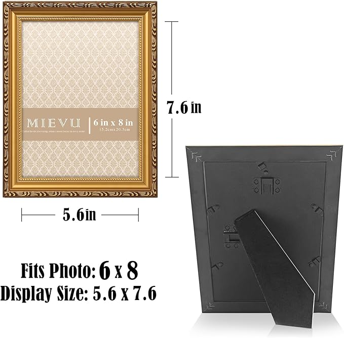6×8 Picture Frame Gold - Picture Frames for Wall Hanging And Tabletop Display, Ornate Photo Frame for Poster,Vintage Frames,with Durable Plexiglass