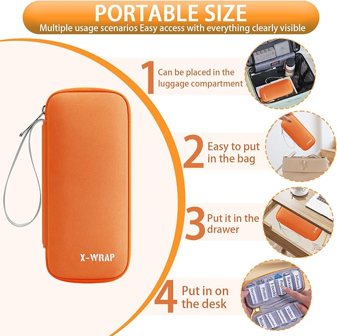 VNEIRY 12-Slot USB Drive Organizer w/Velcro Labels & Quick-Dry Marker - Peel & Stick Anywhere! Secure Case for Thumb/Jump Drives | Fits Most USB Sticks | 12-Capacity | Orange
