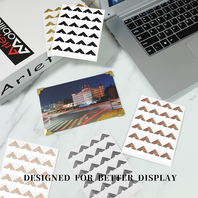 240 Pieces Photo Corners Self Adhesive Picture Corners for Scrapbooking, Photo Mounting Corners for DIY Scrapbook, Album, Journal, 10 Sheets