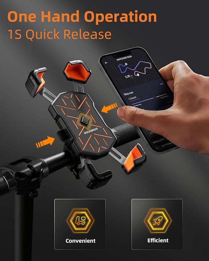 ROCKBROS Motorcycle Phone Holder Mount, Compatible with 4.5-7.1 inch Smartphones, Quick Release Handlebar Clamp, 360 Rotatable, Anti-Slip Silicone for Secure Grip