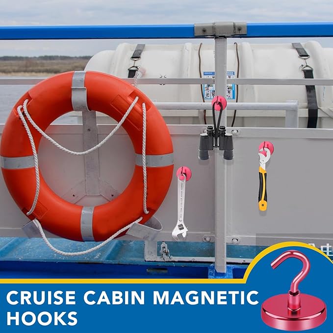 LOVIMAG Cruise Ship Essentials, 120Lbs Cruise Door Magnets, Red Cruise Magnetic Hooks, Magnetic Hooks Heavy Duty for Hanging Celling, Grill, Refrigerator Kitchen-6 Pack