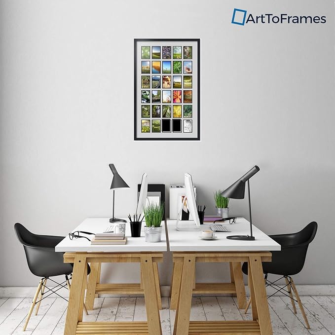 ArtToFrames Collage Photo Frame Double Mat with 30-4x6 Openings with Satin Black Frame and Candlewick mat.