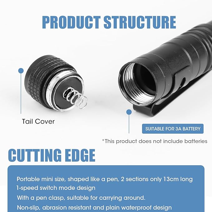 Mini Flashlight, AAA Small Pen Light with Clip, Portable 500lm Pocket Pen Flashlight for Inspection Repair Outdoor Emergency (3 Pack, Black, 5.1")