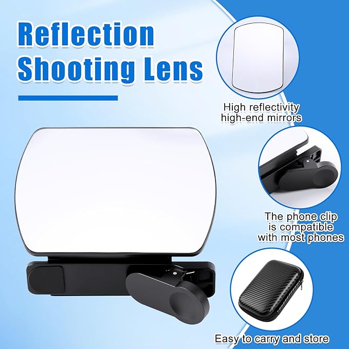 Smartphone Camera Mirror Reflection Clip Kit,Clip Reflection Mirror for Phone Back Camera-Capture Stunning Reflections Instantly,Selfie Mirror Clip Reflection Mirror (White)