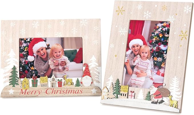 kennethan Christmas White Frame 4x6 Picture Frame with Christmas Santa Decoration 2 Pack Wooden Frame with Glass can Display 4x6 Picture on the Table