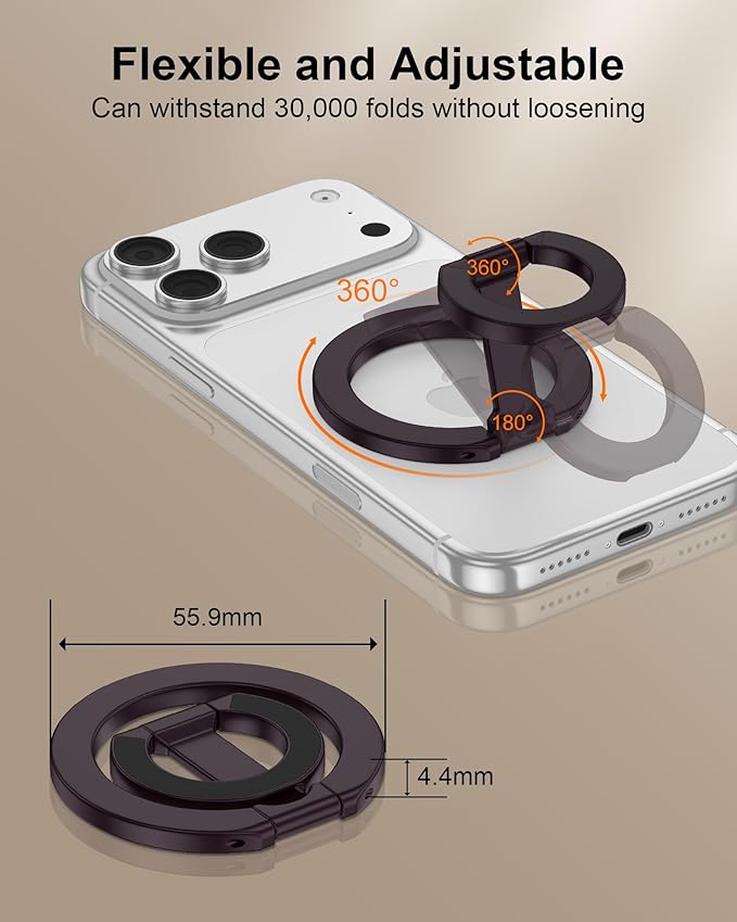 MagSafe Finger Ring Phone Holder with Kickstand, Magnetic Grip Stand for iPhone 17 Pro Max/Air/16e/16 Plus/15/14/13/12 Mini Samsung Galaxy & Pixel, Stick-On for MagSafe Car Mount, Gym & Metal Surfaces