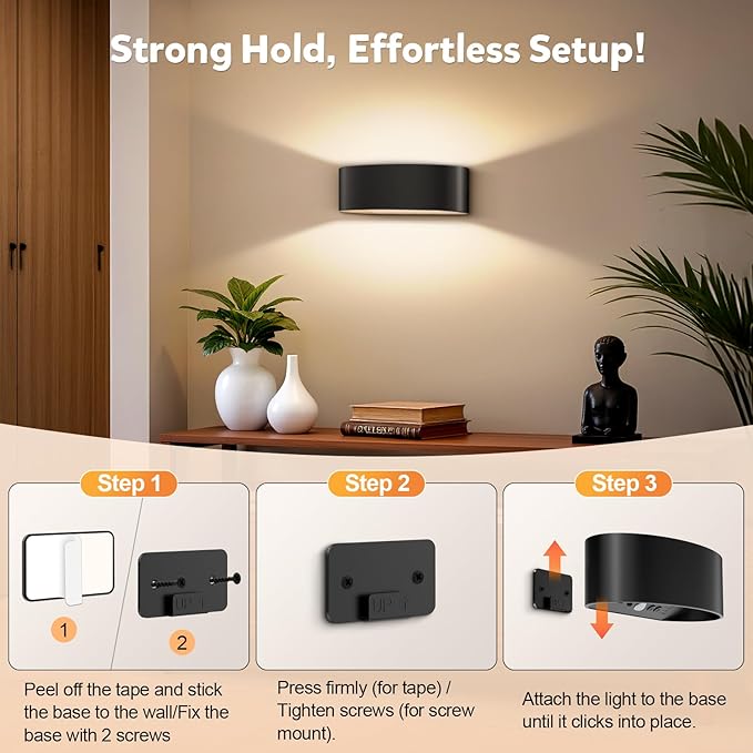 Motion Sensor Wall Sconces Set of 2, Rechargeable 5000mAh Battery Operated Wall Light with Remote Control 3 Colors Temperatures & Dimmable 15 RGB Colors Up and Down Wireless Wall Mount Light