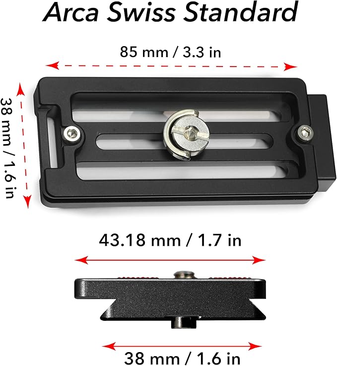 Breakthrough Photography 85mm Universal Arca Swiss Quick Release Plate for Tripod Ball Head with Hand-Adjustable Stainless Steel Screw & Removable Rear Stopper - Gunmetal Color