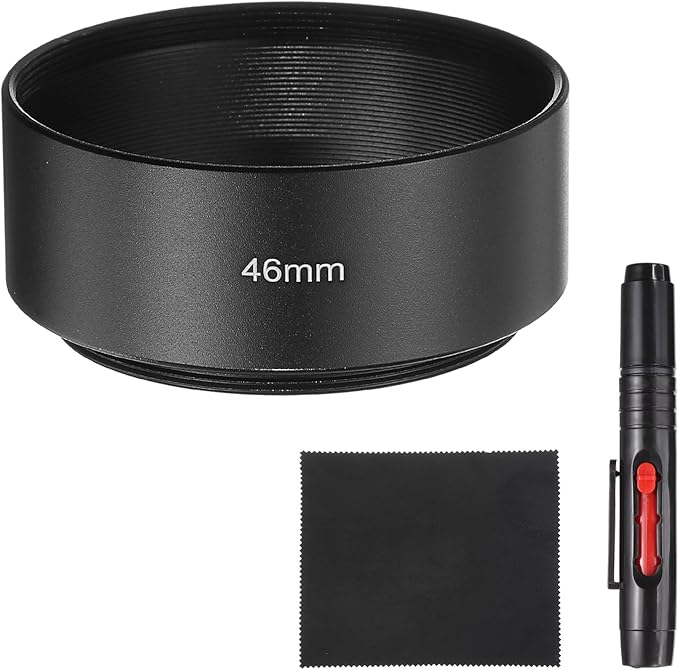 PATIKIL Lens Hood Shade, 46mm Mid-Focus Mount Standard Screw-in Metal Camera Cap Shade with Cleaning Cloth and Cleaning Pen, Black
