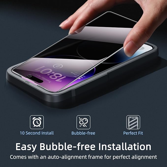 Ruwa Privacy Screen Protector for iPhone 14 Pro Max [3-Pack] [6.7 Inch] Display Tempered Glass Film with Easy Installation Alignment Frame, 9H Hardness, Scratch Resistant, Case Friendly, Full Coverage