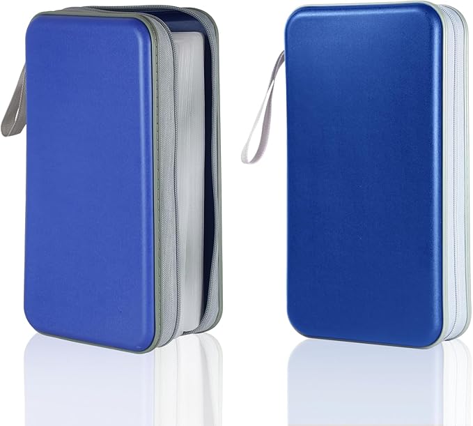 YILAG CD Case DVD Storage 2 Pack,100 Capacity DVD Cases Holder CD Storage Case Holders Plastic CD DVD Disc Case Storage Wallet Binder for Car Home Office Travel (Blue)