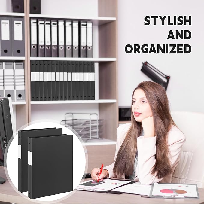 Henoyso 48 Pcs 3 Ring Binder 1/2'' Round Fits Letter Size 8.5'' x 11'' Paper Plastic Flexible Binder Holds 140 Sheets with 1 Pockets Versatile Organizer for Home Office School (Black)