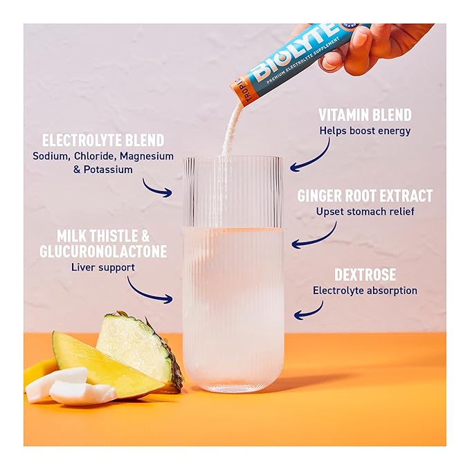 BIOLYTE IV Electrolyte Powder Packets, IV Liquid Drink Mix for Water, Doctor-Developed Hydration, Approved Dehydration Relief, Chemotherapy Must Haves for Women & Men - Tropical (16 Sticks)