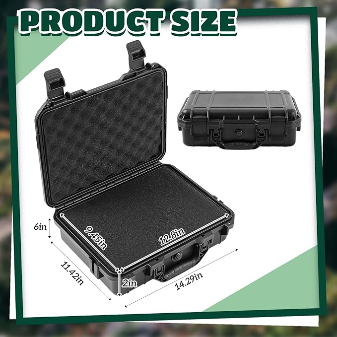 Relaxweex 14.3 x 11.4 x 4.5 Inch Waterproof Hard Case with DIY Customizable Foam Insert Portable Protective Case with Knife for Camera Drones Equipments Tools Test Instruments (Black)