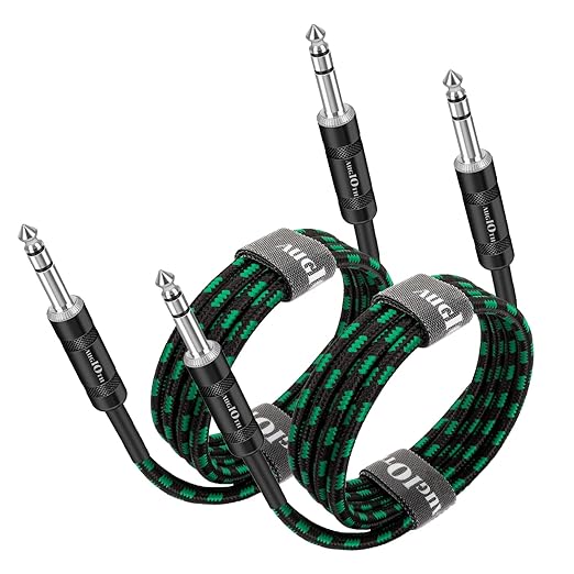 1/4" TRS Cable - 15ft 2-Pack, 6.35mm Balance Plug, Stereo Quarter Inch TRS Male for Power Speaker, Mixer, Amplifier