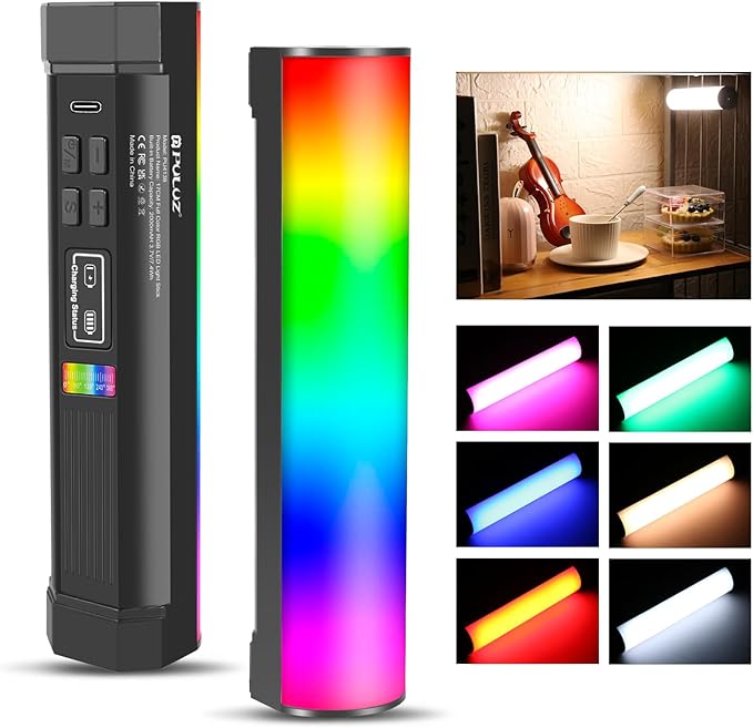 PULUZ 6.7" RGB Full Color Photography Light Stick，Holdable Magnetic LED Light Stick Fill Lights with 1/4 Inch Screw Holes，Rechargeable Tube Light with 20 Lighting Effects for Photography Lighting