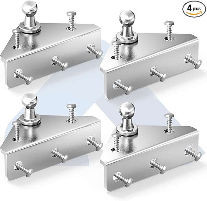 ARANA 10MM Gas Struts Mounting Bracket, 4PCS Ball Stud Mounts Brackets for Universal Lift Supports Shocks Spring with 20 Screws, Silver (Only Fits 10mm Ball Head)