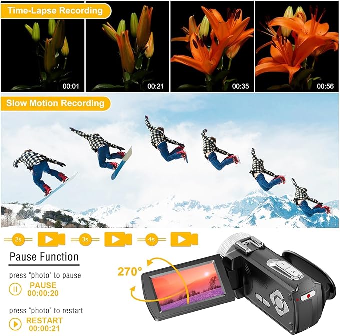 4K Video Camera Camcorder - 48MP 30FPS with Wireless Lavalier Mic & External Mic | 3" Ultra HD Screen, 18X Digital Zoom | Vlogging/YouTube Recorder + 32GB SD Card Included