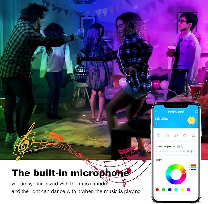DAYBETTER 65.6Ft Smart Led Lights,2835 RGB Led Strip Lights Kits with Remote, App Control Timer Schedule Led Music Strip Lights(2 Rolls of 32.8ft)