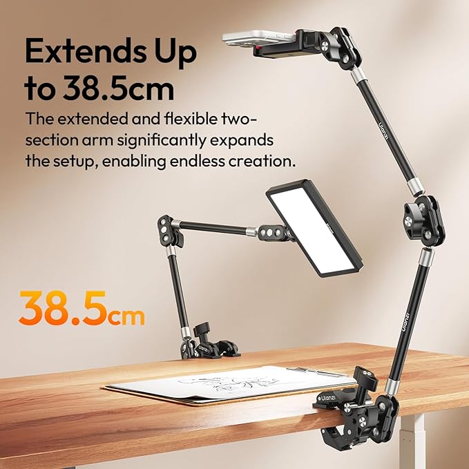 ULANZI CO78 Super Clamp Kit + 2-Section Magic Arm Mount – 1/4" & ARRI Locating Pins + Cold Shoe Mount, 360° Ball Head Designed for Low & High Angle Shot, for Phone & Action Camera, Video Light